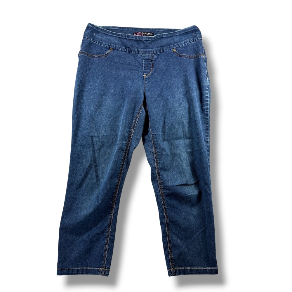 Peck & Peck Womens Blue Pull On Cropped Jeans Size 8 Medium Wash Stretch Denim